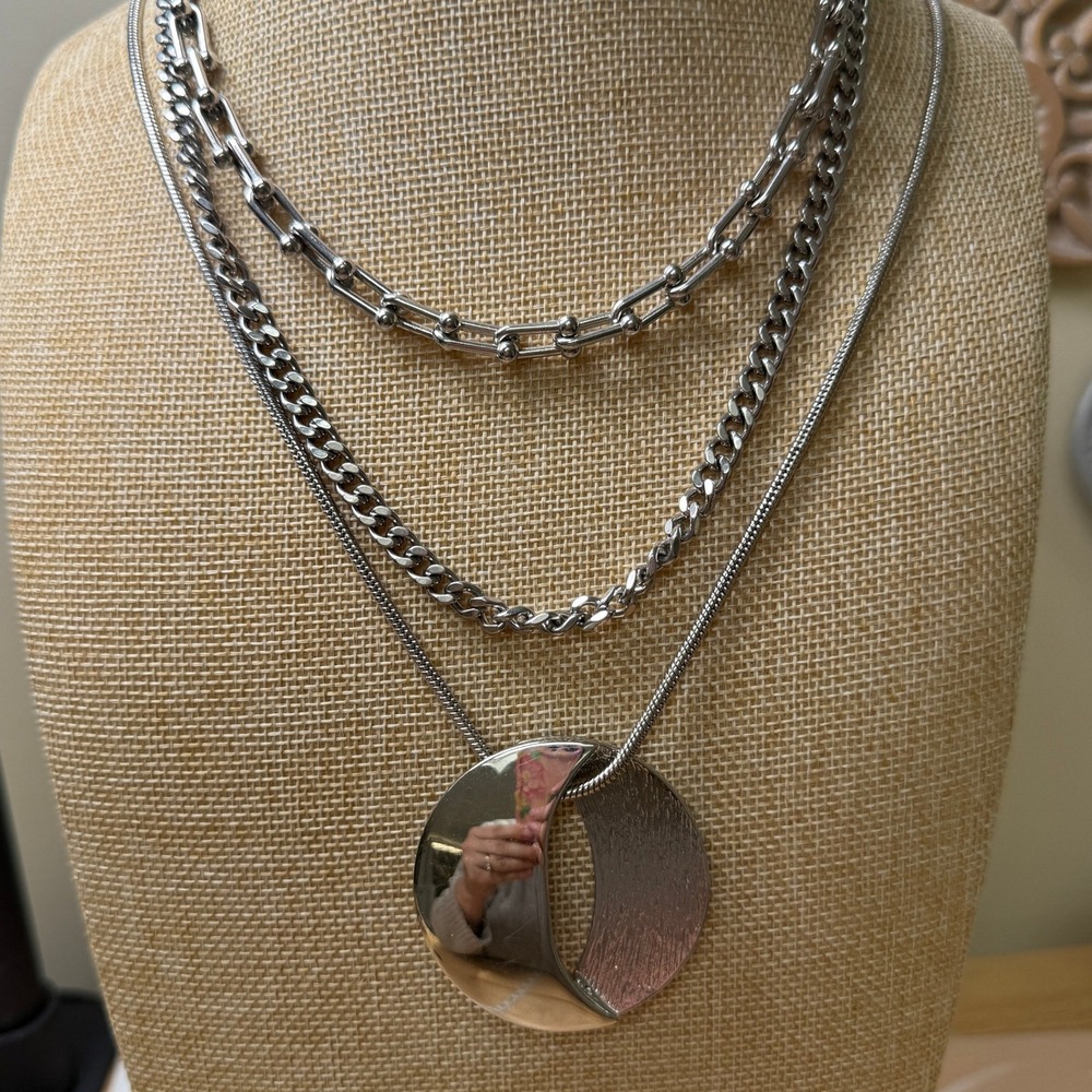 Modern Industrial Layered Silver Tone Necklace Bundle Lot of 3 Lia Sophia